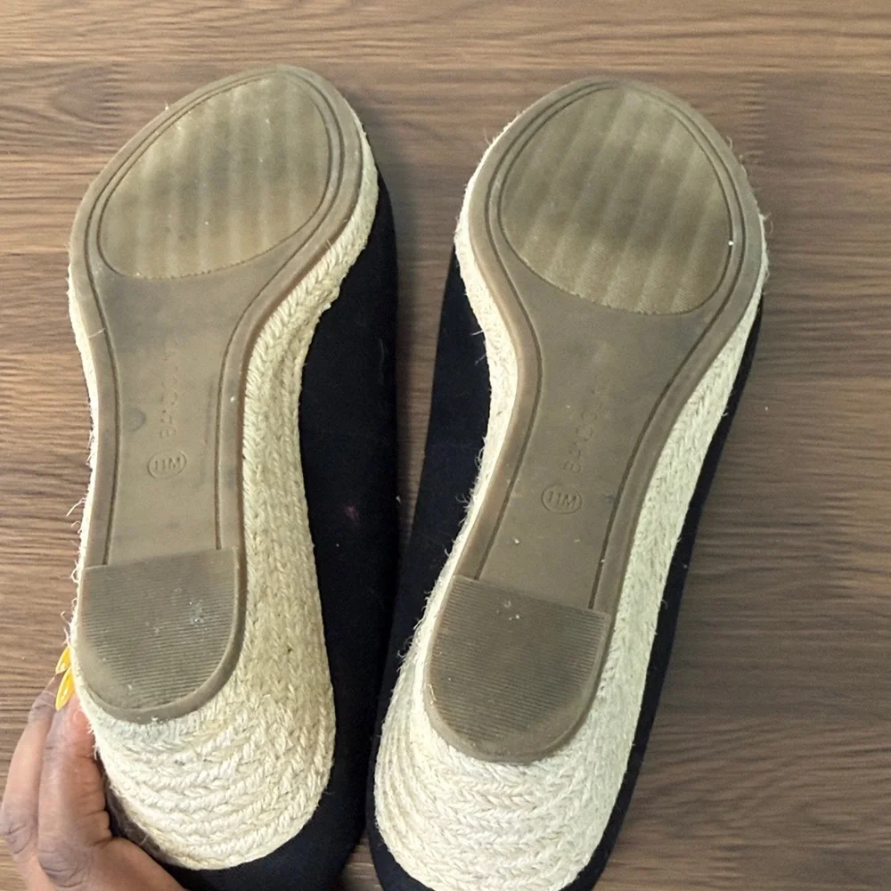 Bandolino Black Wedge Fabric Espadrille Peep-Toe Shoes Sz 11‎